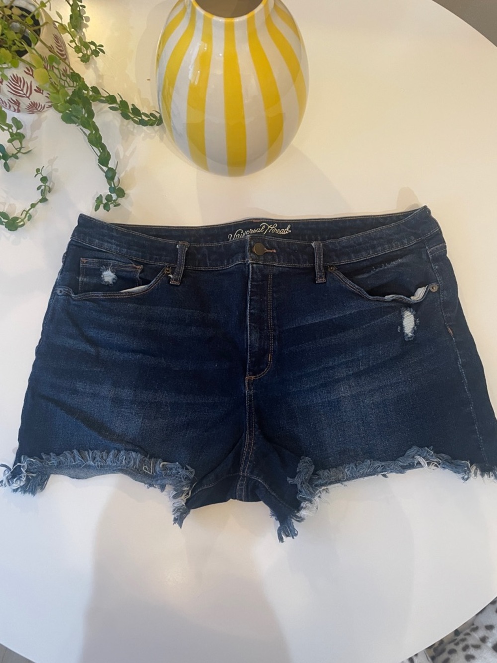 Universal Thread Dark Blue Frayed Hem Denim Shorts 18
